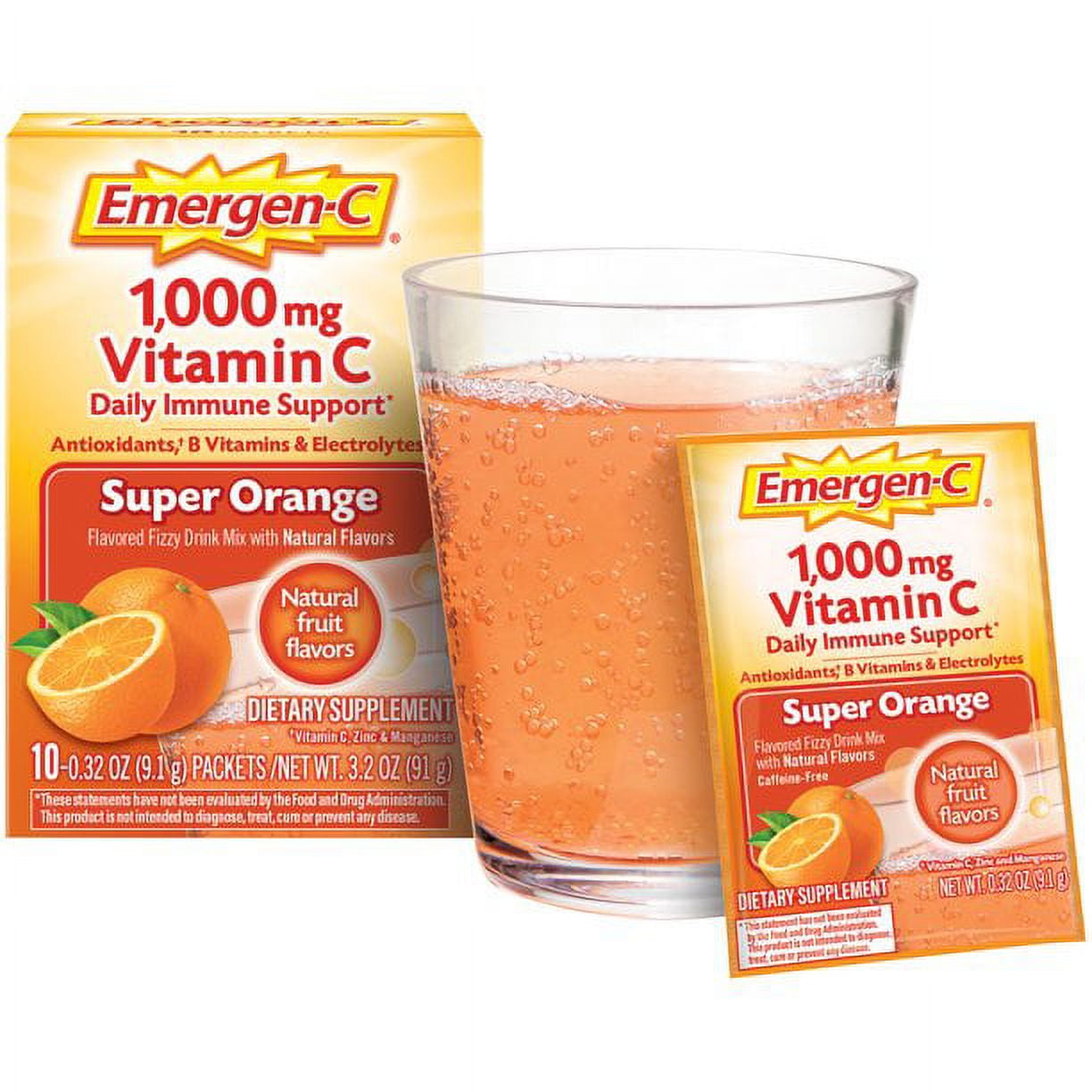 Emergen-C 1,000 mg Vitamin C Drink Mix Packets Super Orange 10 Each (Pack of 6)