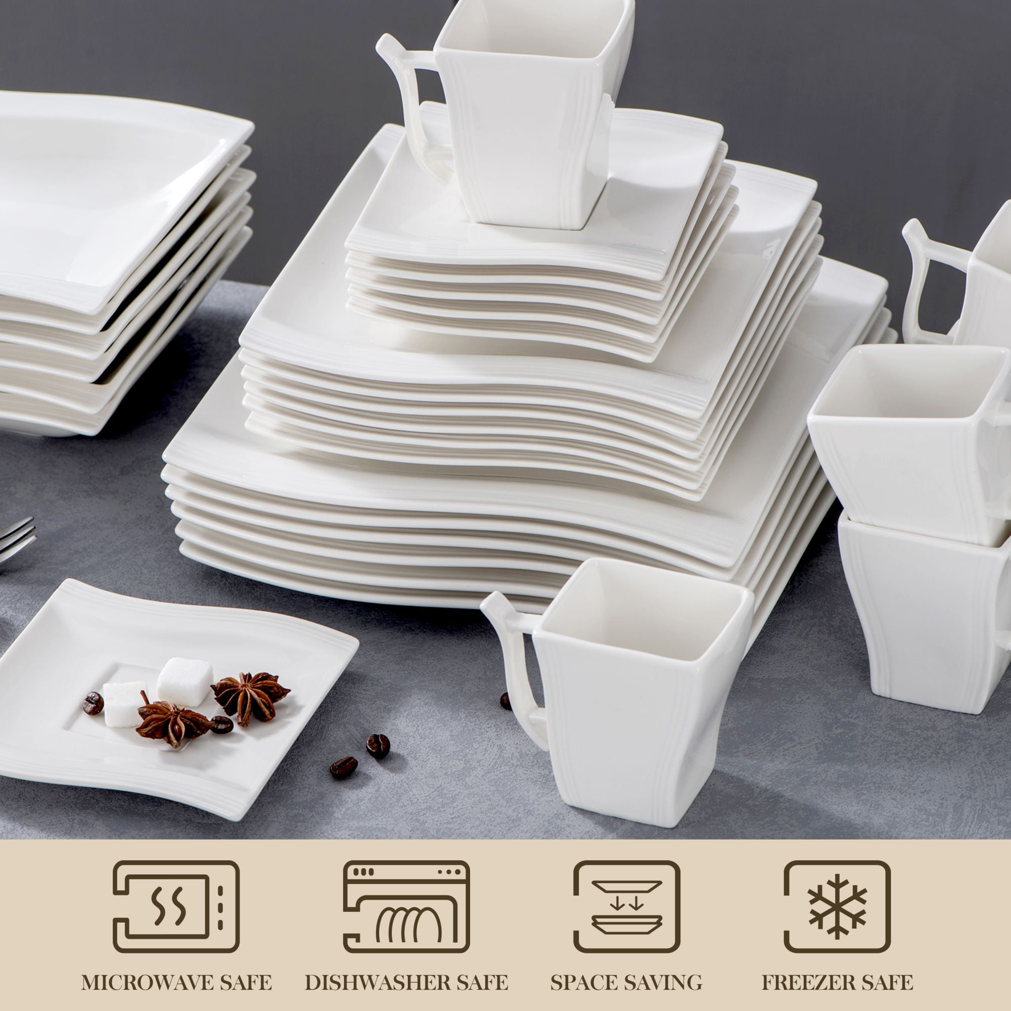 MALACASA Flora 26-Piece Casual Ivory White Porcelain Dinnerware Set  (Service for 6) FLORA-26 - The Home Depot