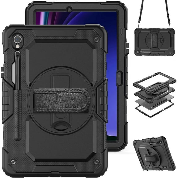 Case for Samsung Galaxy Tab S10 Lite/ S10 FE/ S9 FE 10.9 Inch/Tab S9 11 Inch, Heavy Duty Shockproof Protective Case with Screen Protector, 360° Rotating Stand, Hand/Shoulder Strap