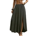 thumbnail image 2 of Skirts for Women Summer Boho Maxi Elastic High Waist Side Slit Casual Pleated Vacation Beach Skirts, 2 of 9