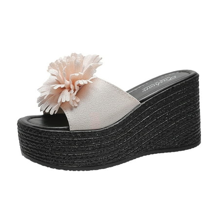 

Fesfesfes Women Slides Matsu Heel Thick Sole Slope Heel Women s Shoes Breathable Slip-on Beach Sandals 6(37)