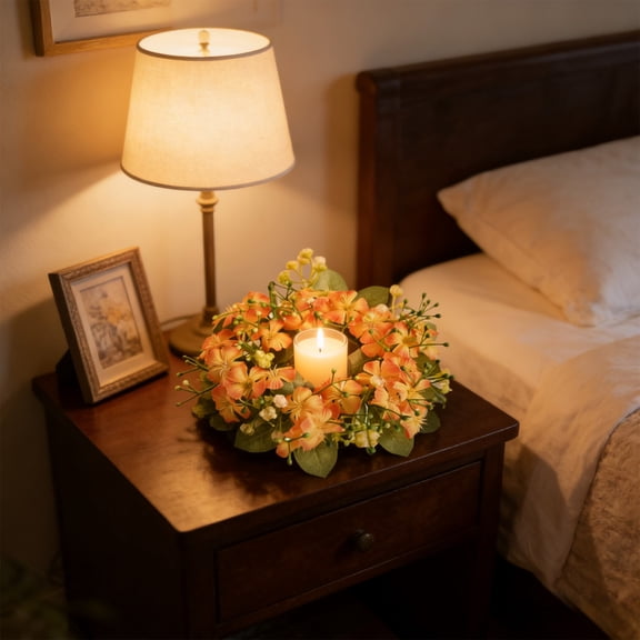 GFHFHITJ Candle Ring for Centerpieces, Small Artifical Flower Wreath Table Decor Floral Candle Wreath for Pillars Spring Summer Valentines Dinner Decorations