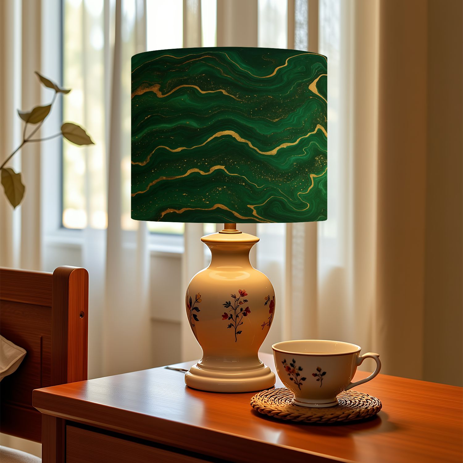 Linen Drum Lampshades luxury Green marble gold abstract texture Dark green emerald marbling 13"x13"x10" Light Shade for Table Lamps Floor Lamp Shades Lampshade Replacement Assembly Required