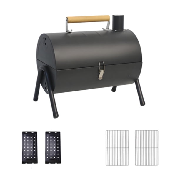 Parrilla de carbón portátil compacta, pequeña, con bisagras, resistente, para exteriores Negro