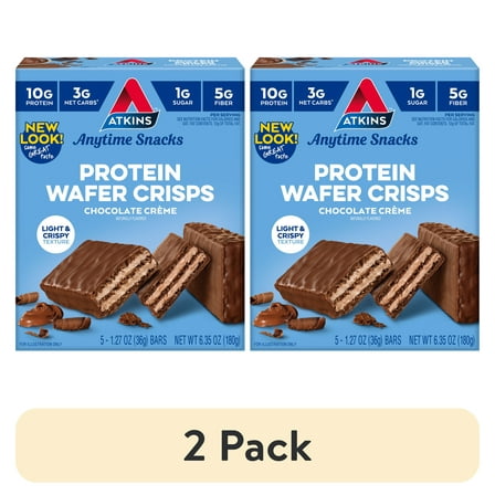 (2 pack) Atkins Snack, Protein Crisp Wafer, Chocolate Crème Wafers, 10g of Protein, 5 Count