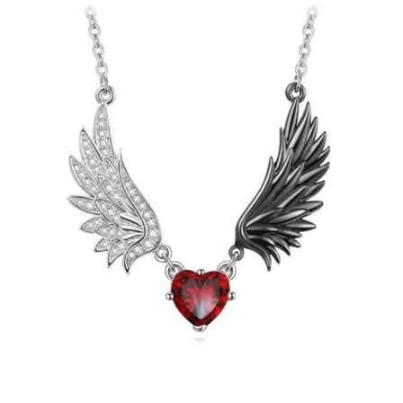 K-KED Women's Fashion Delicate Jewelry Angel Demon Wings Heart Pendant Necklace