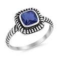 thumbnail image 2 of Princess Cut Oxidized Design Blue Sapphire CZ Ring 925 Sterling Silver Size 9, 2 of 6