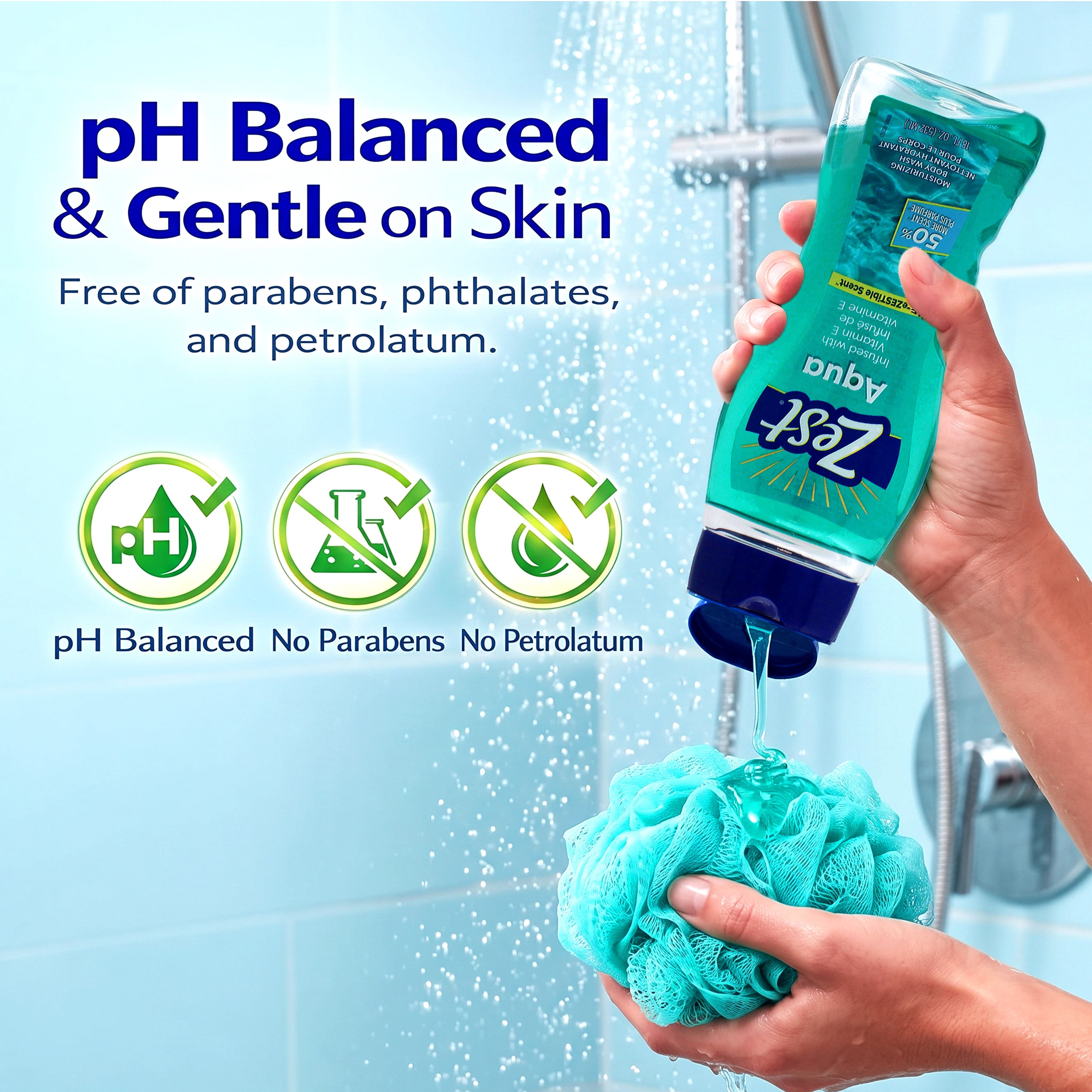 Zest Aqua Hydrating Shower Gel Body Wash, 18 oz (Pack of 6