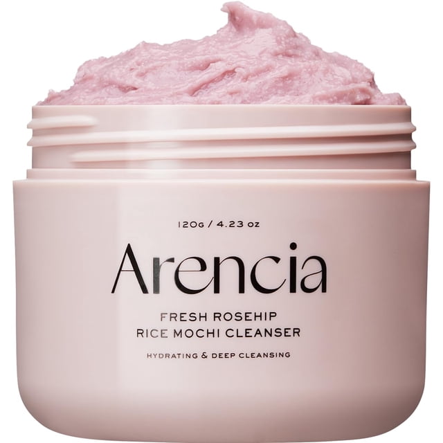 Rosehip Brightening Rice Mochi Face Cleanser & Daily Scrub - Moisturizing, Exfoliating & Deep-Cleansing - All Skin Types with Rice Powder & Rice Water 120g - Arencia