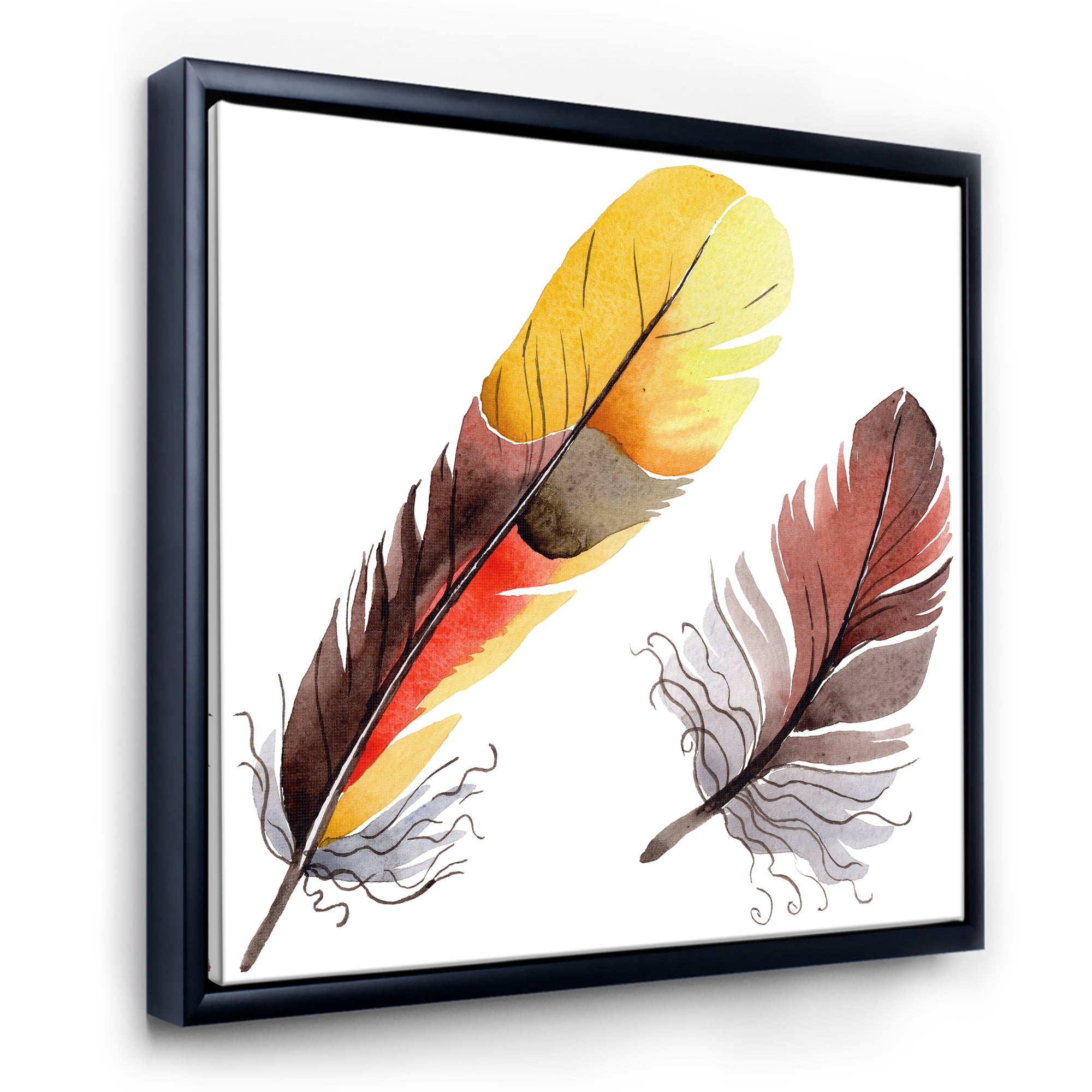 Designart 'Colourful Boho Art Feathers IV' Bohemian & Eclectic Framed Canvas Wall Art Print