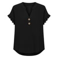 thumbnail image 5 of MOJOGO Women's Ruffle Short Sleeve Tops V Neck Linen Blouse Loose Quarter Button Up Shirts Loose Casual Summer Tops, 5 of 7