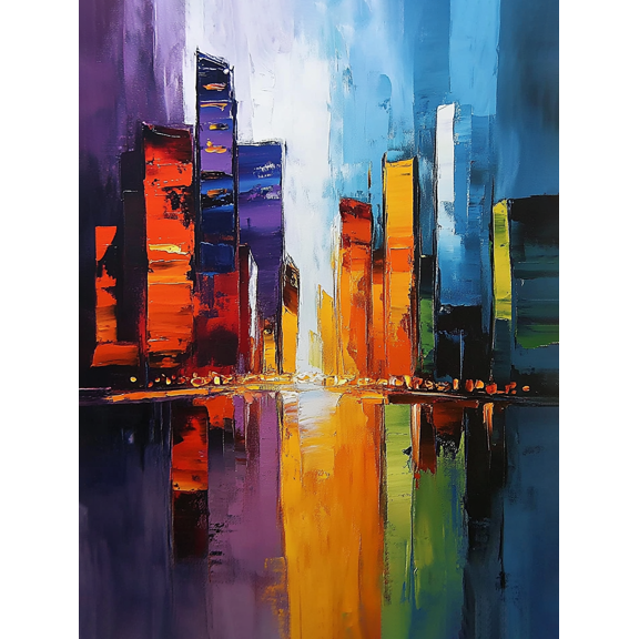 Abstract Cityscape Oil Painting Decoration/Canvas Art,Suitable for Living Room,Gallery Walls, Hallway.