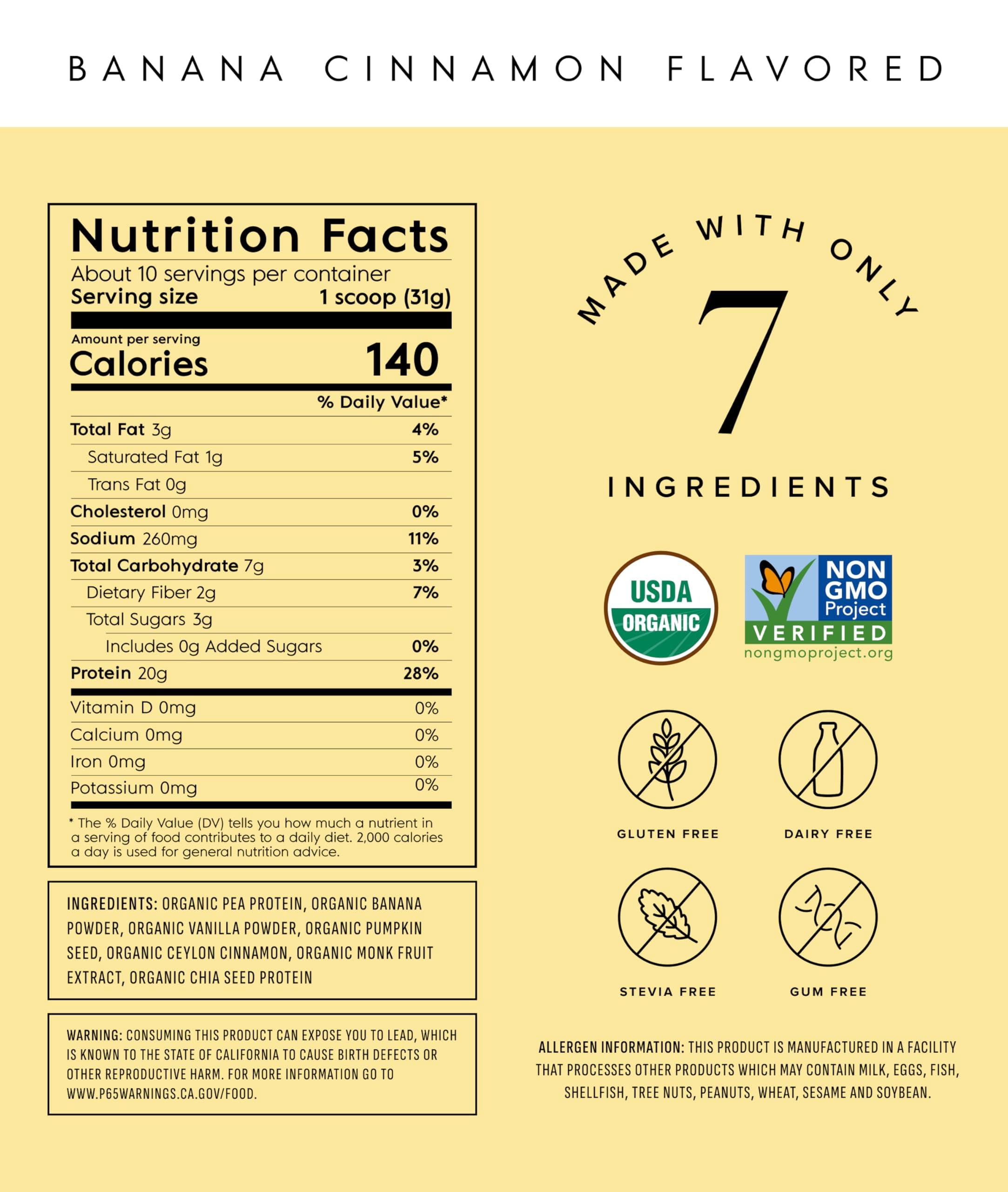 Truvani Vegan Pea Protein Powder | Banana Cinnamon | 20g Organic Plant Based Protein | 10 Servings | Keto | Gluten & Dairy Free | Low Carb | No Added Sugar