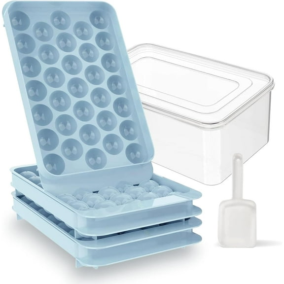 Ice Cube Trays Molds with Lid & Bin Easy Release Ice Ball Maker Mold for Freezer 3 Pack Stackable Round Ice Cubes for Drink, Milk, Coffee, Juice