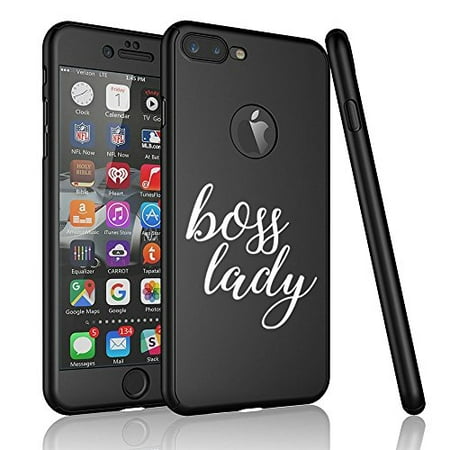 For Apple iPhone 360° Full Body Thin Slim Hard Case Cover + Tempered Glass Screen Protector Boss Lady (Black For iPhone 6 Plus / 6s Plus)