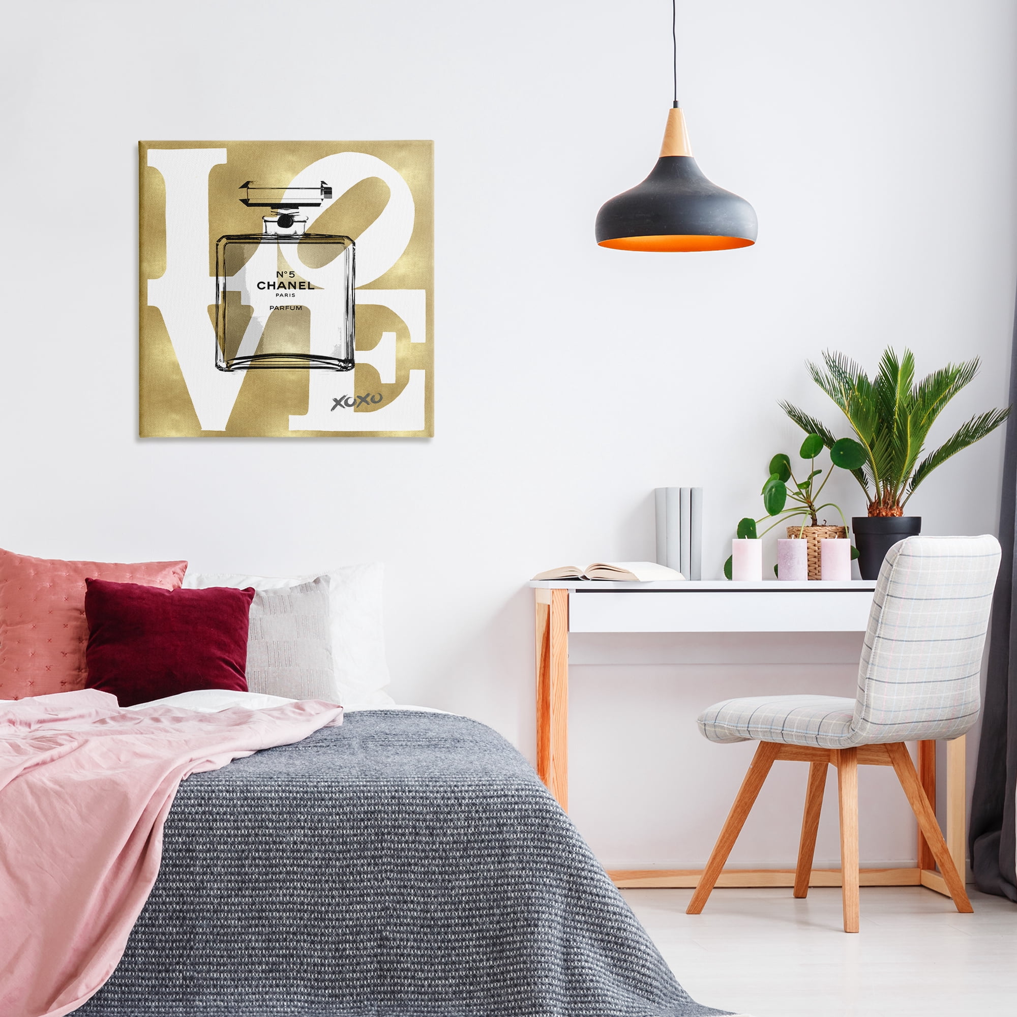 Stupell Industries Gold & White Love Perfume Fashion Painting Wrapped Canvas Art Print Wall Art, 30 x 30