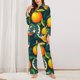 thumbnail image 2 of Balery Fresh Orange Conjunto de Pijama con Estampado para Mujer, Conjunto de Dos Piezas con Manga Larga, Ropa de Dormir Suave con Bolsillos, Pijamas Cómodos-Medium, 2 of 7