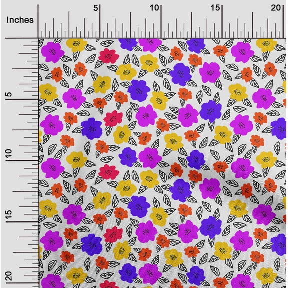 oneOone Georgette Viscose White Fabric Leaves & Flower Sewing Fabric By The Yard Printed Diy Clothing Sewing Supplies 42 Inch Wide-SC6