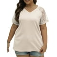 thumbnail image 4 of Mengpipi Plus Size Tops for Women Waffle Knit Lace Short Sleeve Blouse Casual Loose Summer T Shirts Beige 1X-4X, 4 of 6