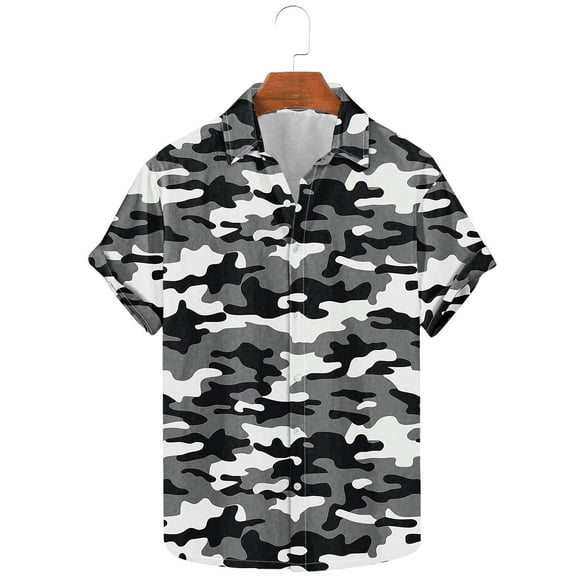Styesk T Shirts for Man Fashionable Men's Camouflage Printed Short Sleeved Lapel Shirt