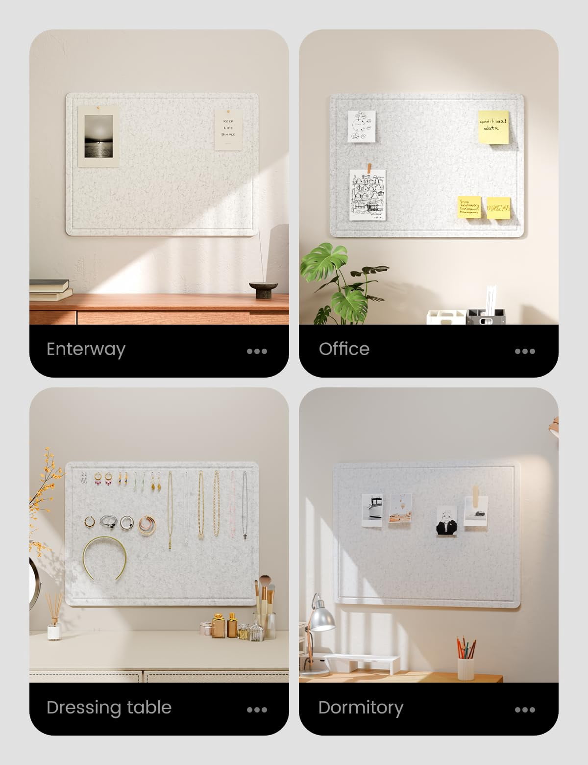 Bulletin Board  23.6" X 17.5" Cork Alternative With 12 Safe Removable Adhesive Tabs Foldable Felt Pin For Home Office Classroom Bedroom Entryway Walls-light Gray