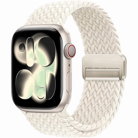 can Magnetic Braided Loop Band Compatible with Apple Watch Series 11 10 42mm 9 8 7 6 5 4 40mm 41mm for Women Men, Stretchy Nylon Elastic Sport Strap for iWatch SE 1/2/3, Starlight