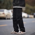 thumbnail image 3 of Pantalones holgados estilo hip hop para hombre, rectos, con múltiples bolsillos, cargo, estilo Y2k, estilo urbano, con elástico vintage, corte regular, XL, 3 of 5