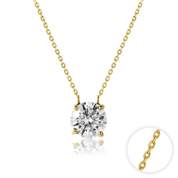 JeenMata Round Cut Solitaire Pendant Necklace - in Yellow Gold Plated Chain Necklace for Women