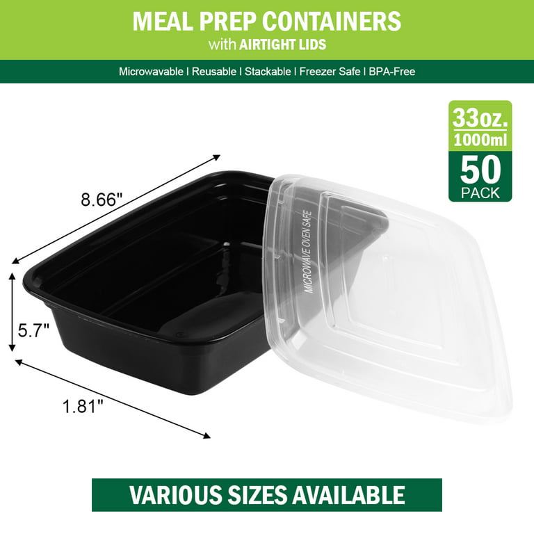 50Pack Meal Prep Food Containers, 32oz Plastic Food Storage Containers with Lids, to Go Containers, Reusable Meal Prep Containers, BPA Free, Microwave