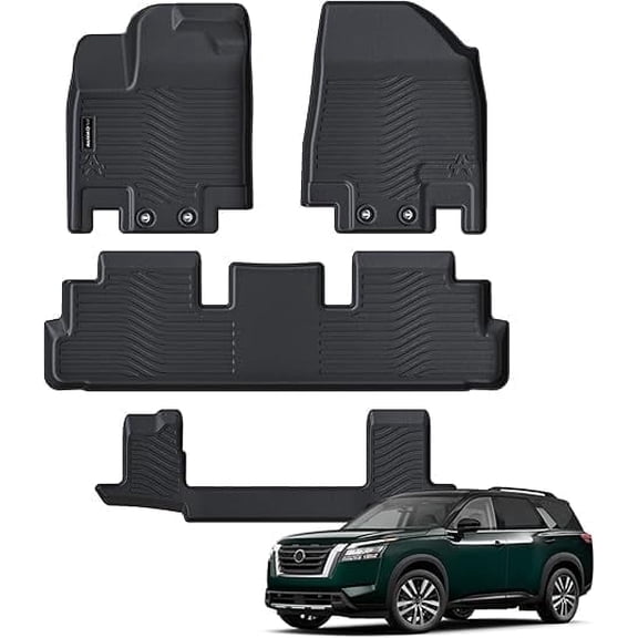 All Weather Floor Mats Fit for Nissan Pathfinder 7 Seat 2022 2023 2024 2025 2026 TPE Rubber Liners Set Pathfinder Accessories All Season Guard Odorless Anti-Slip Floor Mats 3 Row