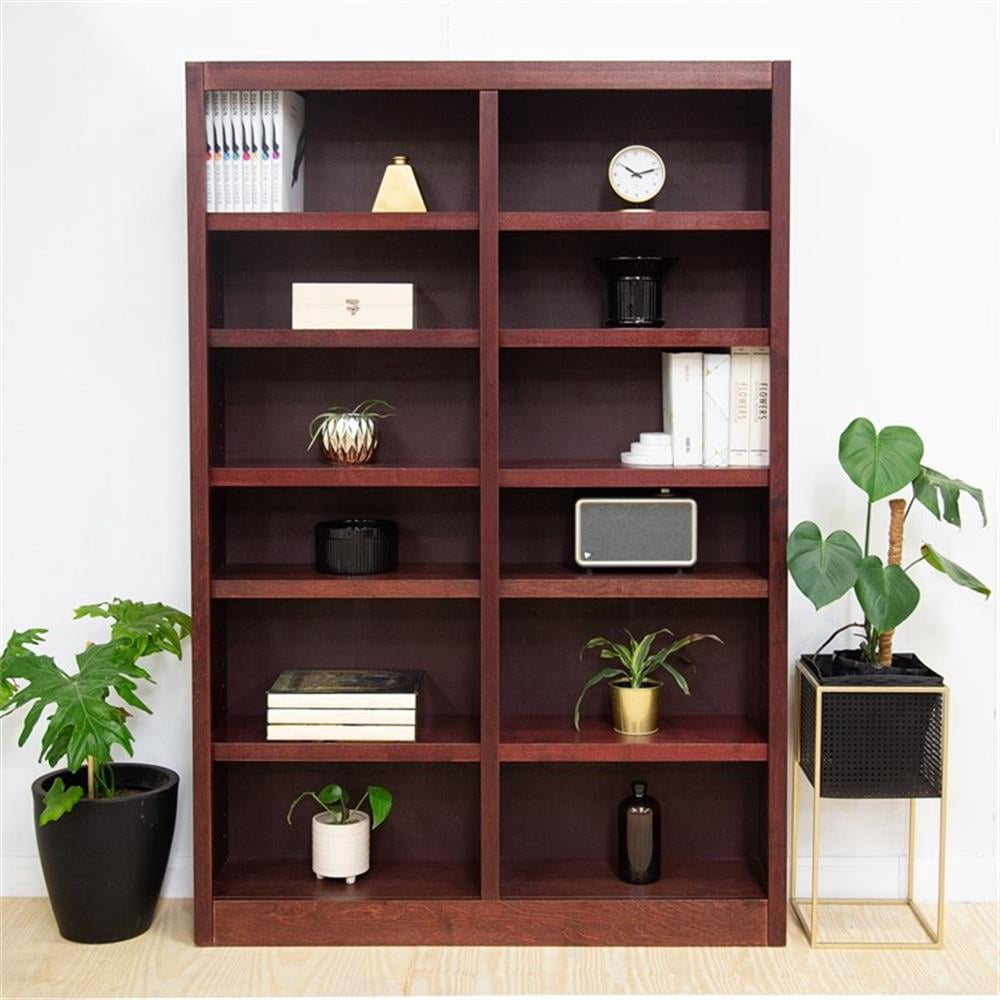Bowery Hill Traditional 84" Tall 12-Shelf Double Wide Wood Bookcase in Cherry