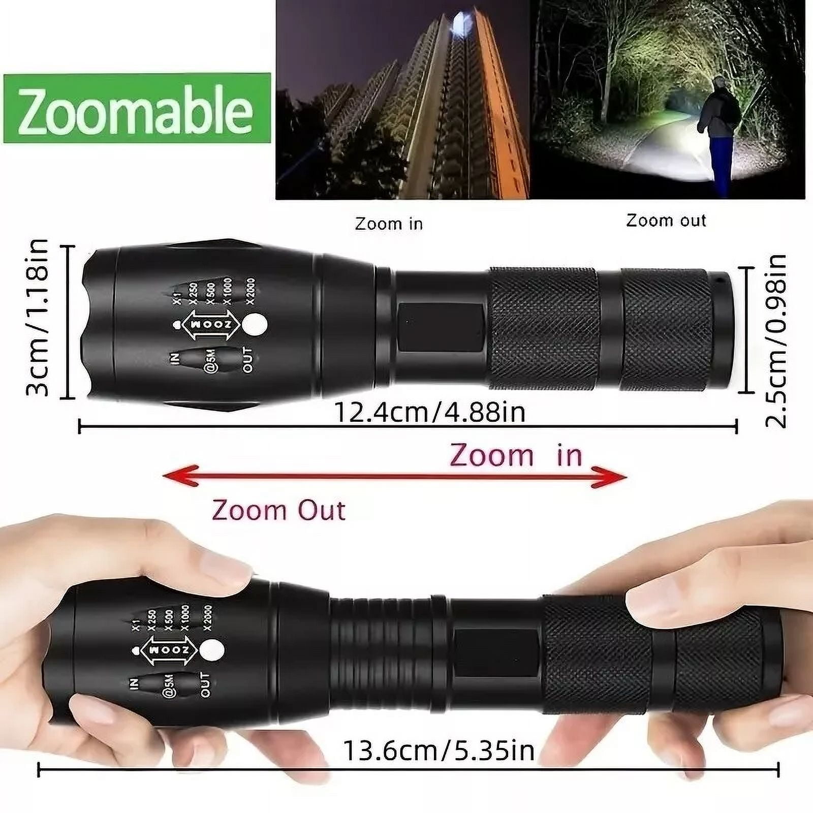 Super Bright Tactical Police Torch Zoomable Camping LED Flashlight 5 Modes 5PCS