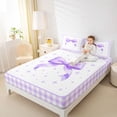 thumbnail image 3 of Manfei Purple Gingham Bow Sparkle Print Queen Sheet Sets, Lavender Check Bed Set for Girls Women, 4pcs, 3 of 5