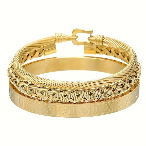 3-piece stainless steel bracelets, personalized style, everyday fashion accessories for men and women,Gold
