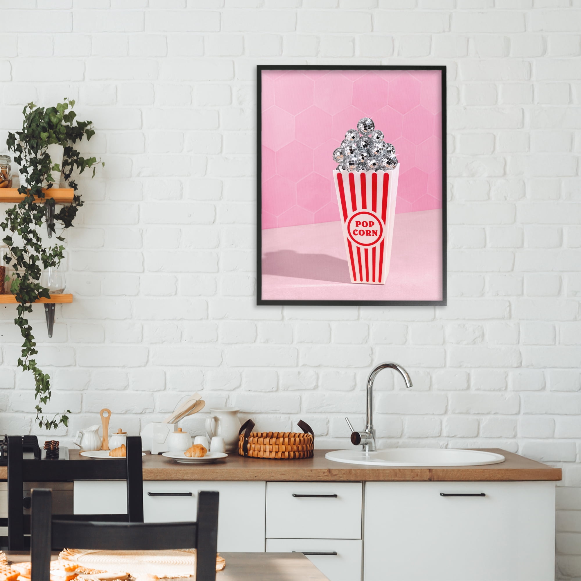 Stupell Industries Pink Disco Popcorn Black Framed Giclee Art, design by LISH Creative