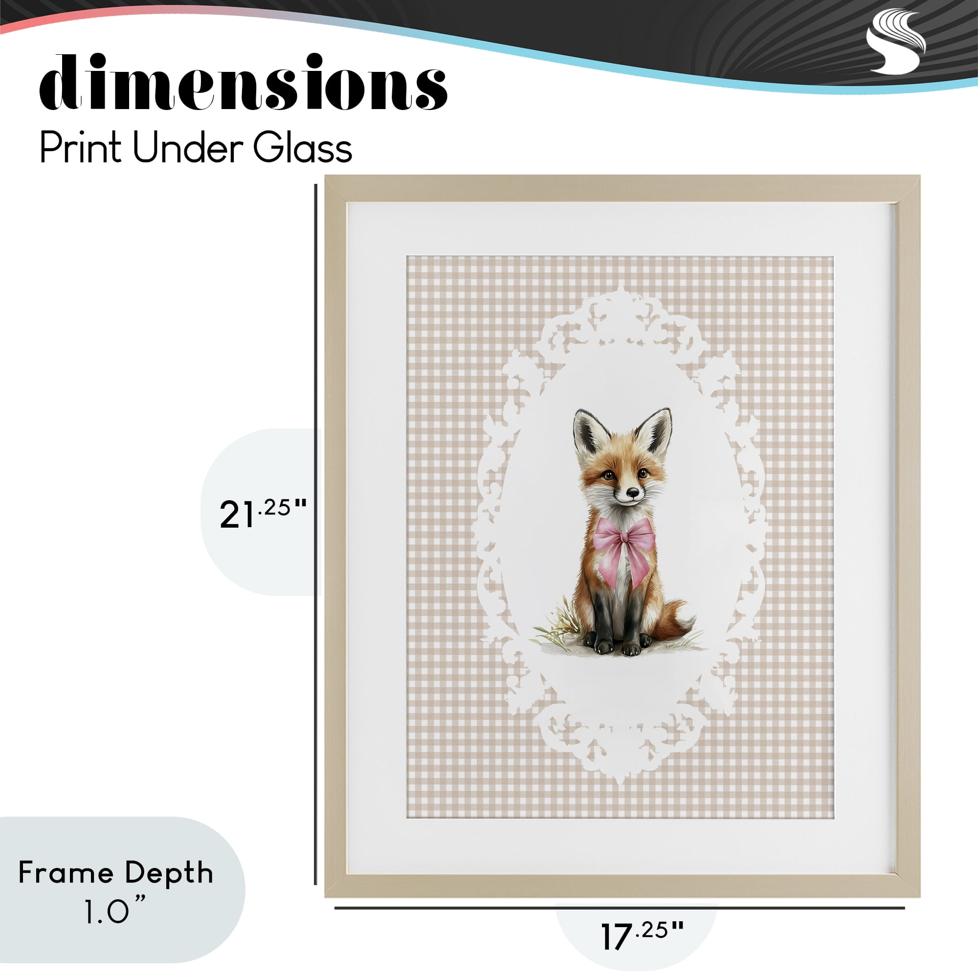 Stupell Industries Vintage Bow Fox on Gingham Birch Framed Print Under Glass, design by Christine Simpson Art