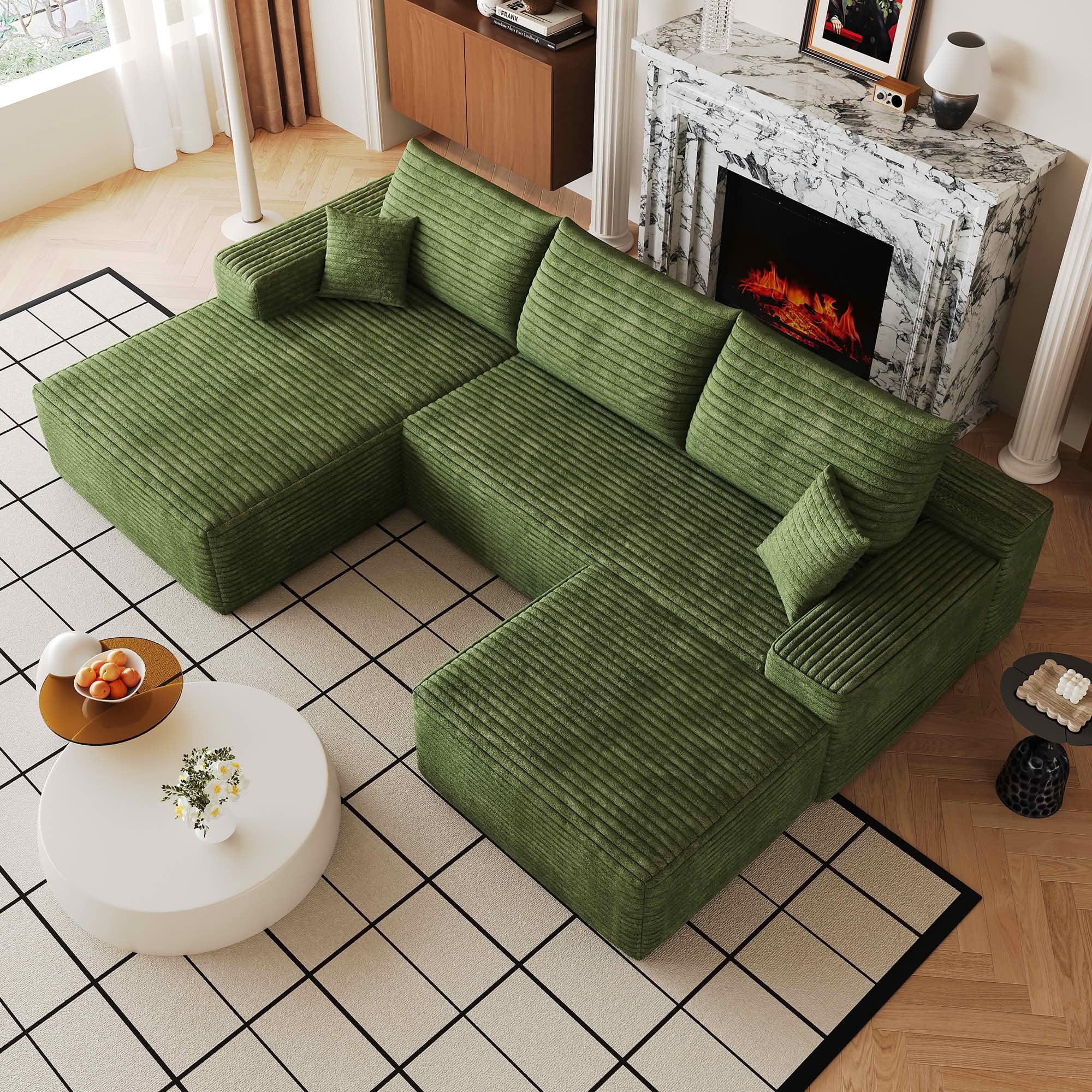 MAYEERTY 107 Inch L‑Shape Cloud Sectional Couch with Chaise, Modern Modular Deep‑Seat Sofa, Plush Corduroy Upholstered Couch, No Assembly Required for Living Room Bedroom Apartment