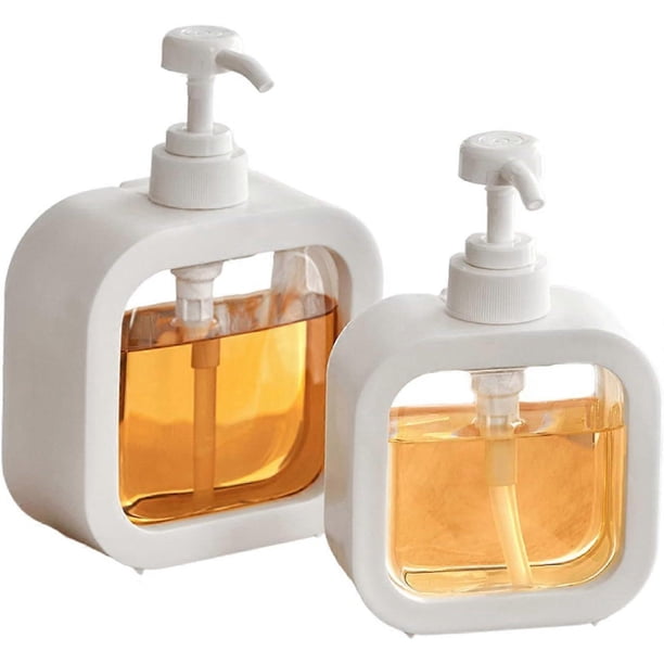 Lotion soap dispenser, white square liquid lotion manual pump dispenser, refillable shampoo bottle for kitchen bathroom (500ML)