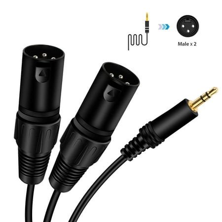 Xlr Mini Jack - Dual Female/Male XLR to 3.5mm TRS Stereo Adapter Cable Unbalanced Interconnect 2 XLR to 1/8 Inch Mini Jack Y-Splitter Breakout Lead Microphone Adapter Cable, 3.5 to 2 XLR Female/Male 5 FT