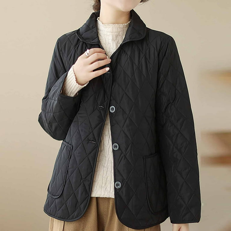 cllios Womens Stand Collar Quilted Jackets Short Padded Coat SLong