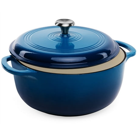

Practical Choice Products 6qt Non-Stick Enamel Cast-Iron Dutch Oven for Baking Braising Roasting w/ Side Handles - Blue Practical