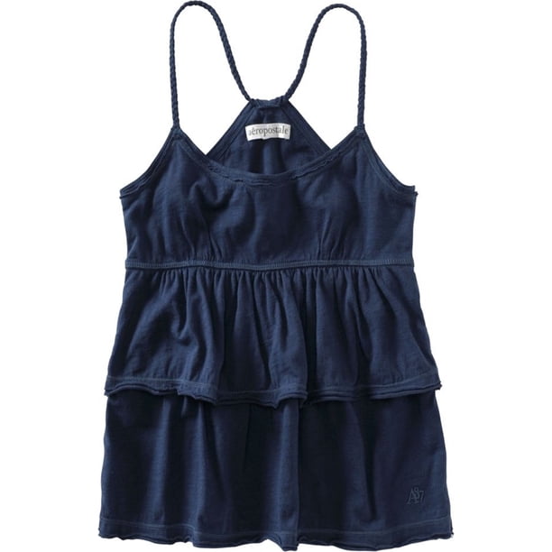 Aeropostale - Camiseta sin mangas con volantes para mujer, azul, grande