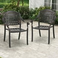 thumbnail image 2 of Costway 2pcs Patio Cast Aluminum Armrest Chairs Dining Stackable Outdoor Bronze, 2 of 8