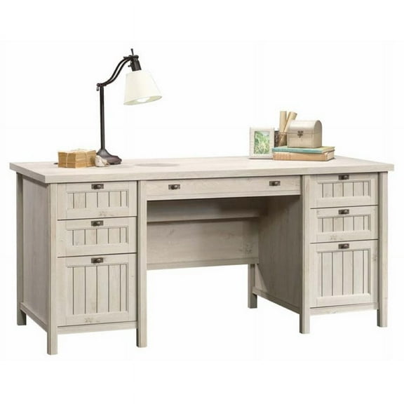 Pemberly Row Home Office Executive Desk with 2 Letter, Legal File Drawers in Chalked Chestnut