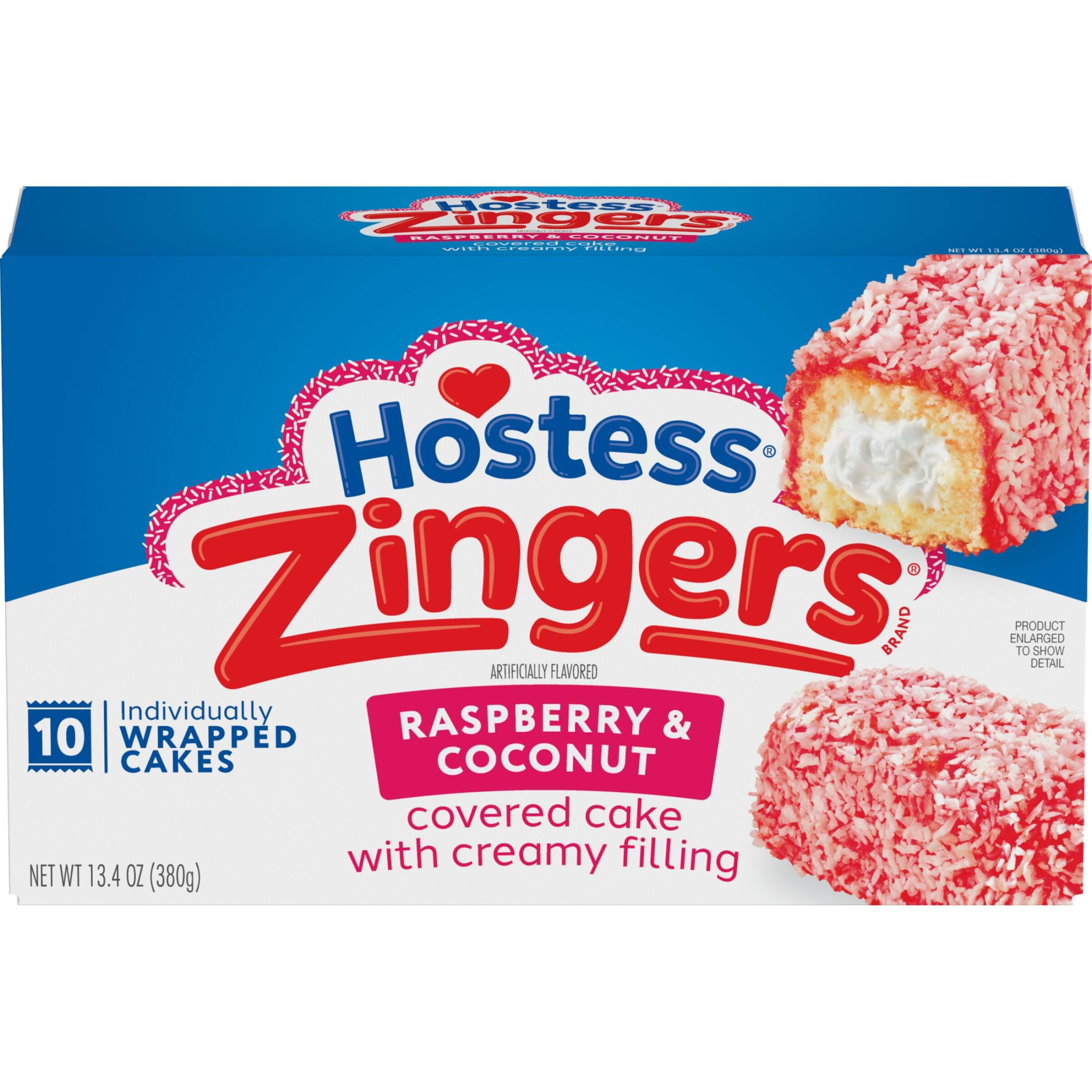 (2 pack) Hostess Zingers Snack Cakes, Raspberry Artificially Flavored Cake, 13.4 oz Box (10 Snack Cakes)