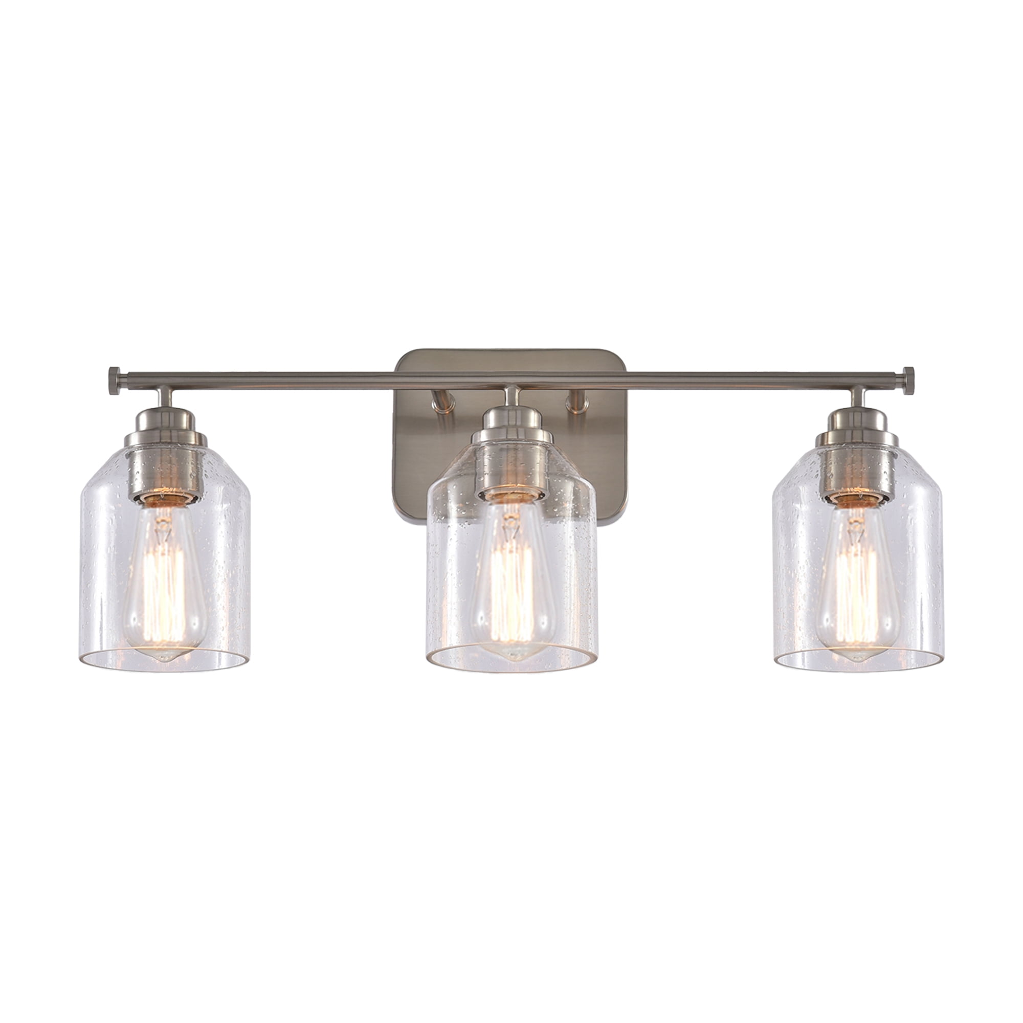 22" Modern Brushed Nickle 3-Light Seeded Glass Vanity Light Wall Sconce for Bathroom and Hallway