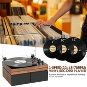 RetroAudio Vinyl Record Player with External Speakers, 3-Speed Turntable for Vinyl Albums with Auto off and Bluetooth Playback, Vintage Red