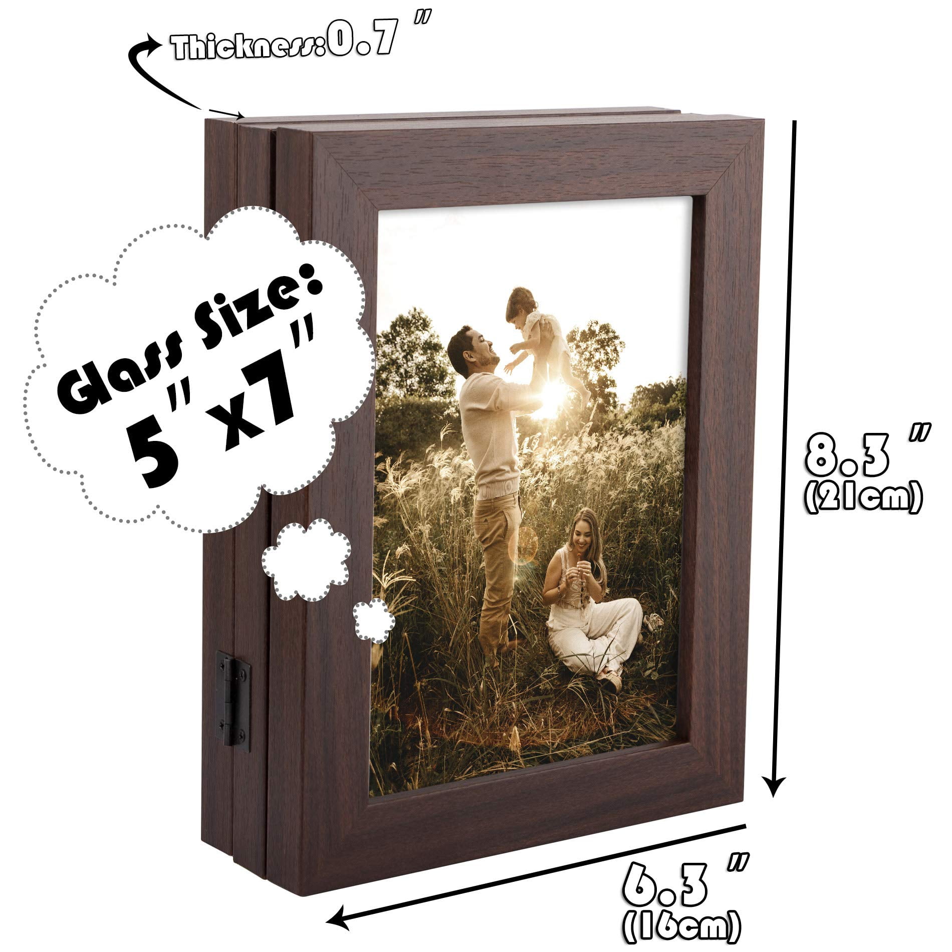 Golden State Art 3-Opening 5x7 Desk Top Hinged Family Decor Collage Picture Frame, Brown, 1-Pack