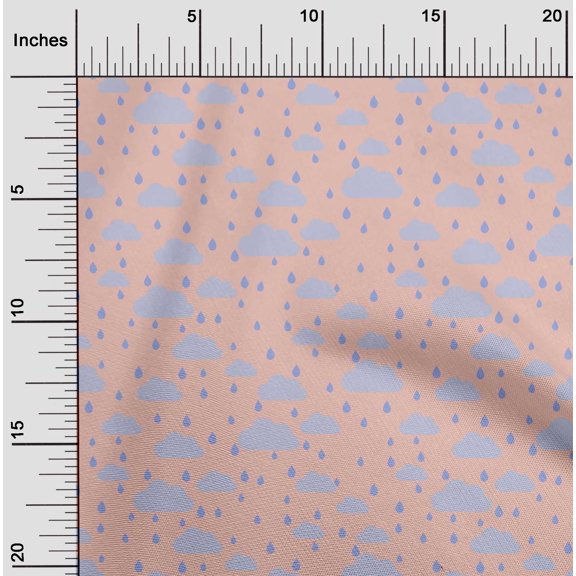 oneOone Cotton Flex Fabric Raindrop & Clouds Nature Printed Fabric 1 Yard 40 Inch Wide