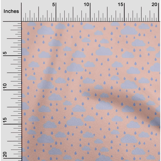 oneOone Silk Tabby Fabric Raindrop & Clouds Nature Printed Fabric 1 Yard 42 Inch Wide